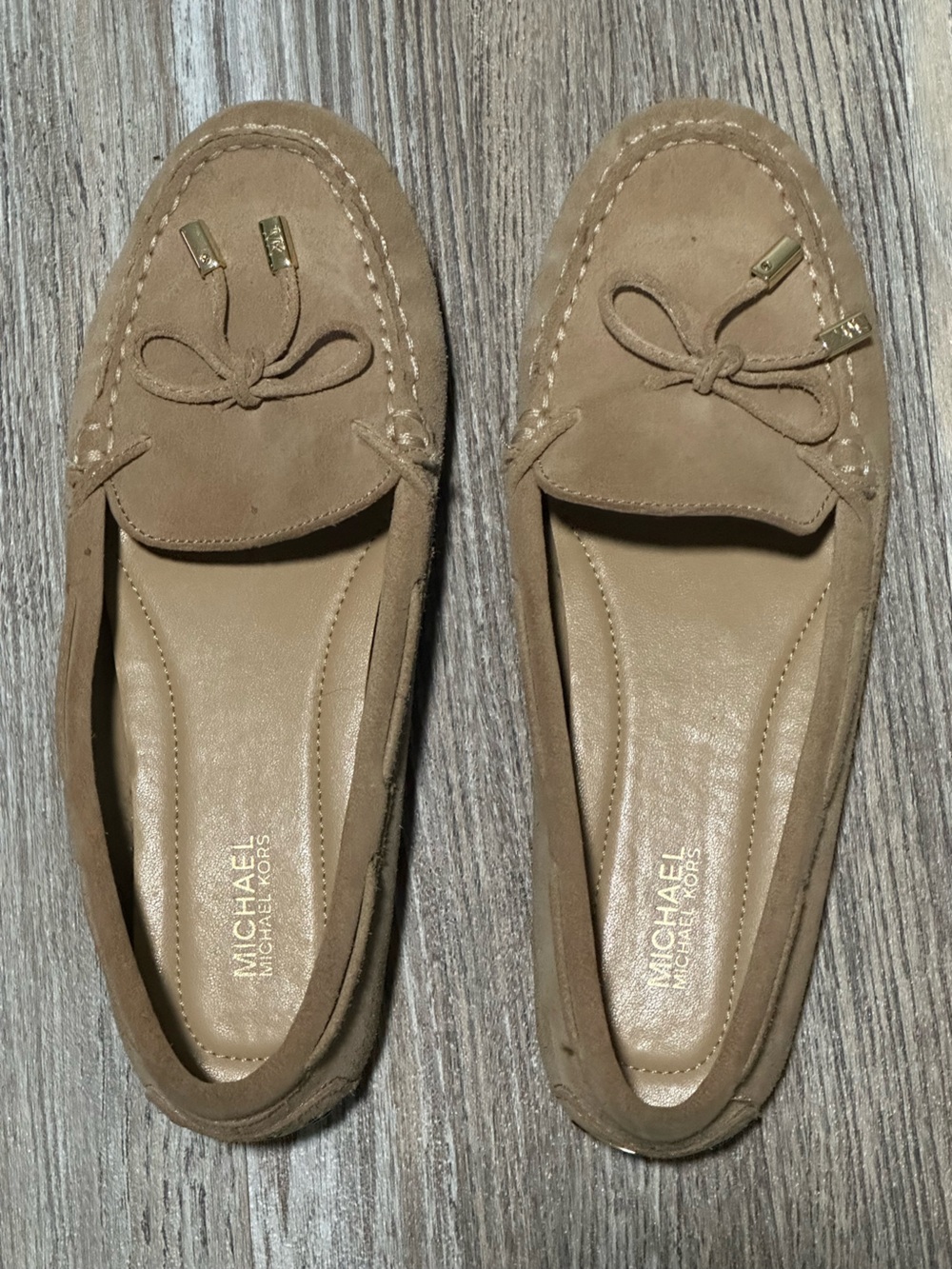 Michael Kors Taupe Suede Bow Loafers